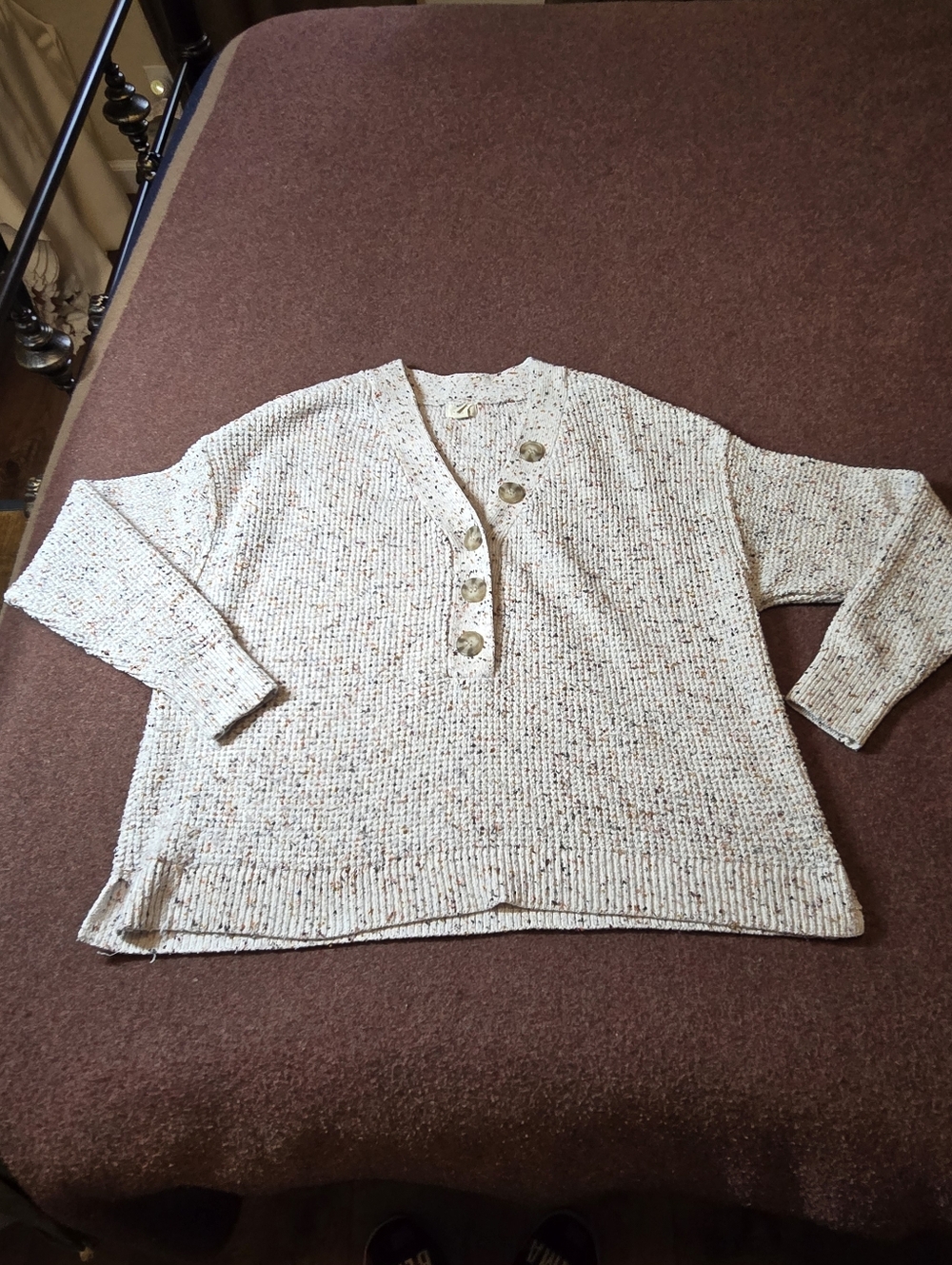 A.N.A Chunky Pullover Sweater Cream-colored Textured Knit Multicolored LARGE